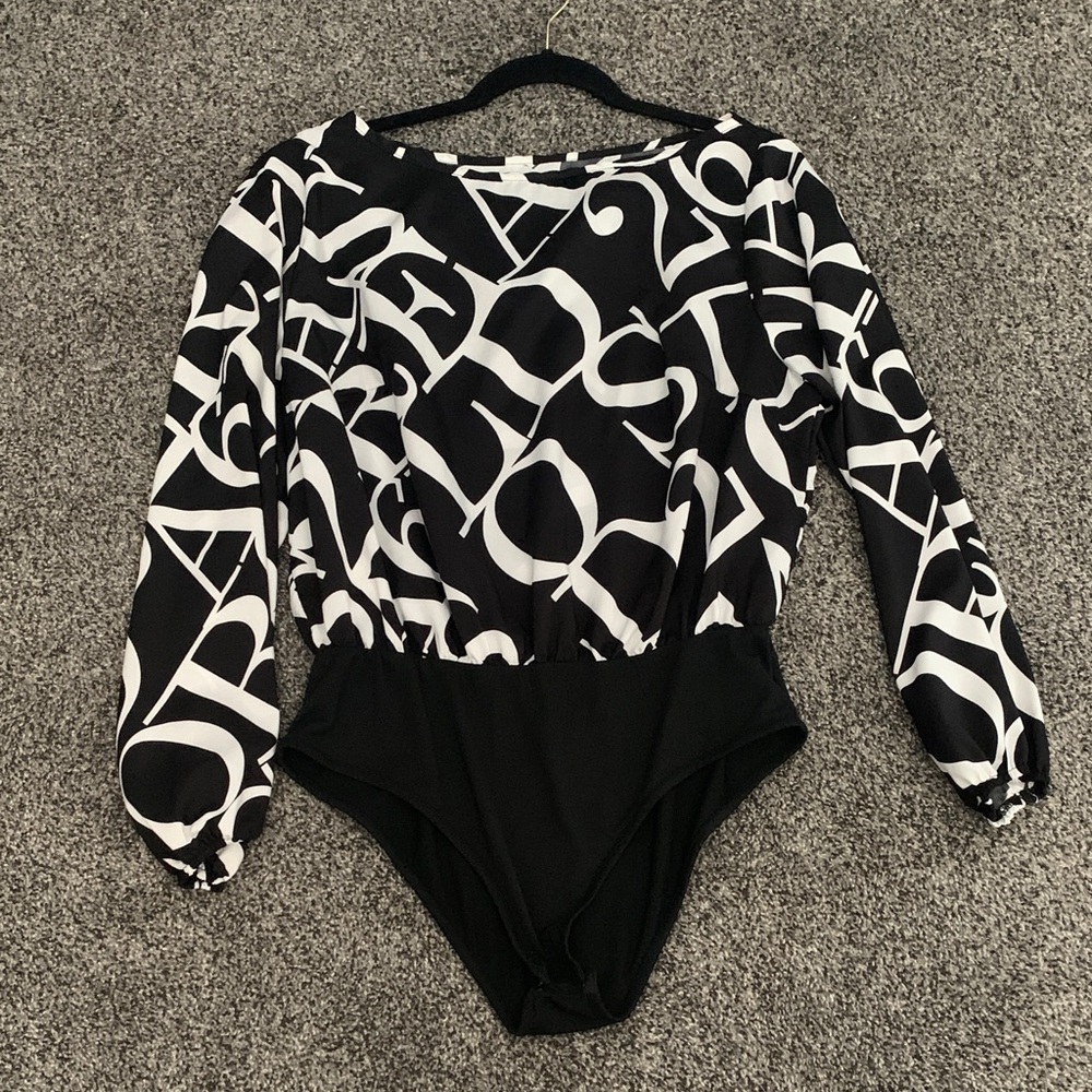 SHEIN Black and White Graphic Bodysuit